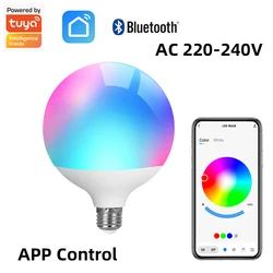 220V Tuya Bluetooth LED Bulb Dimmable 10W E27 Base Round Bulb G80 RGBCW Color Change Lamps Smart Life APP Group Control Timing