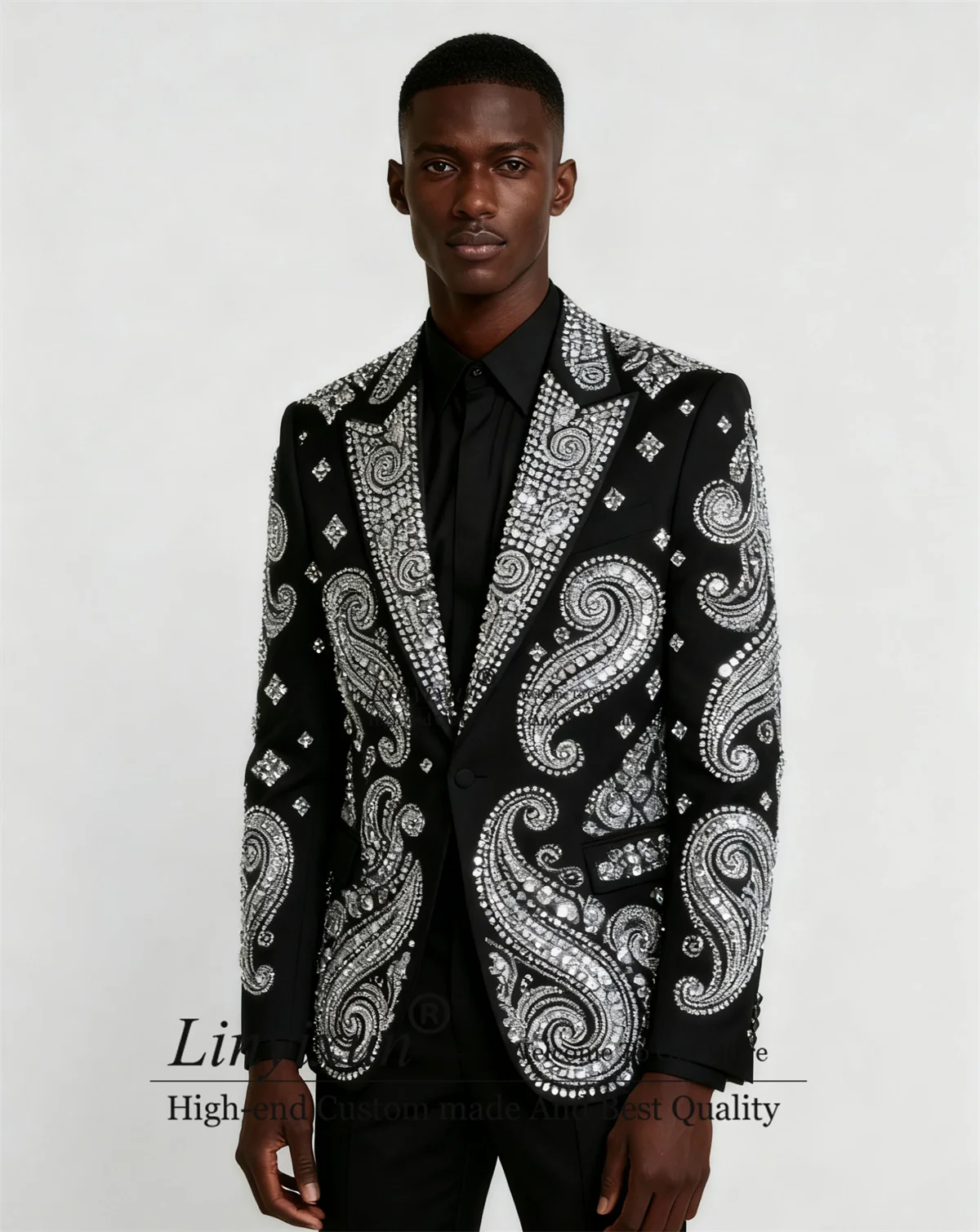 

Sparkly Diamond Rhinestone Men Suit 2 Pieces Sets Groom Male Prom Blazers Customized ropa hombre Slim Fit Wedding Party Tuxedos