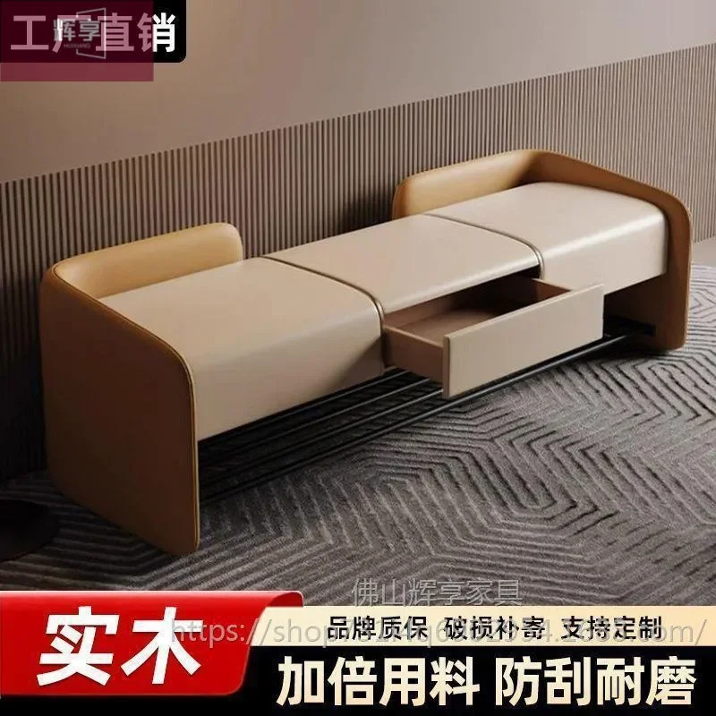 Solid Wood Shoe Stool Double Storage Soft Leather Bench Modern Light Luxury Multi Functional Entryway Chair for Home Decor