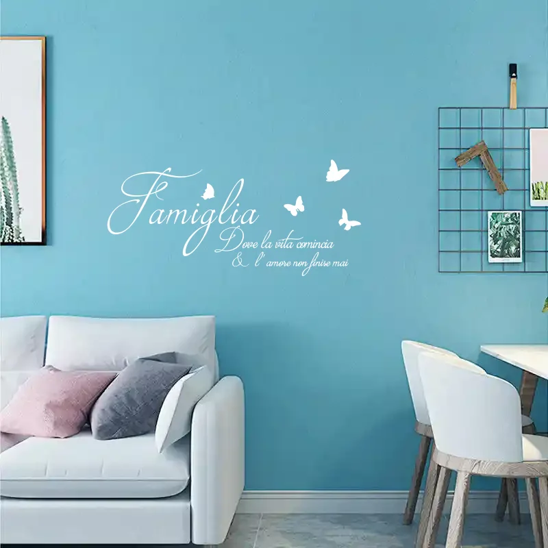 Large Italian Family Where life begins & love never ended Butterfly Wall Sticker Living Room Italian Love Quote Wall Decal #555