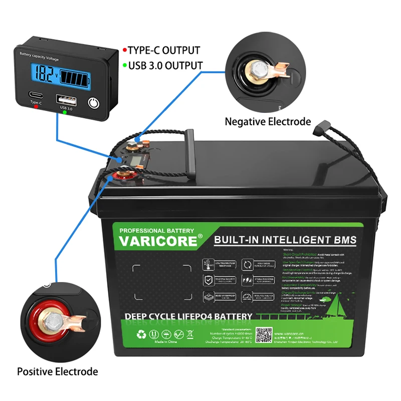 Аккумулятор LiFePO4 VariCore 12,8 В, 200 Ач с 4-струнным BMS 12 В, защита для кемперов на колесах, гольф-кара, внедорожной солнечной батареей, без ветера