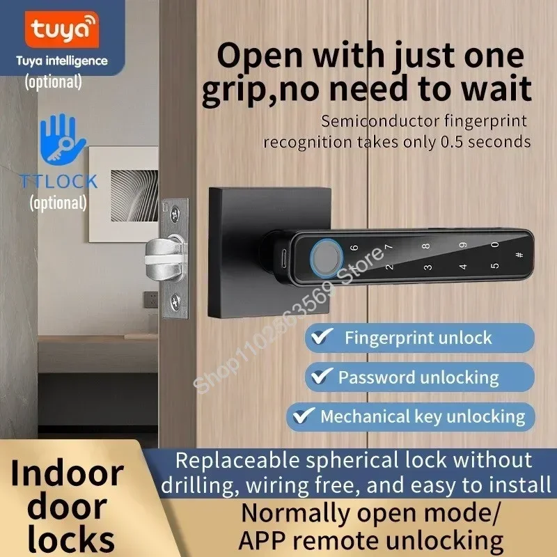 Intelligent Door Lock Tuya Smart Lock TTlock Work with Google Home Digital Electronic Code Lock Fingerprint APP Remote Unlock