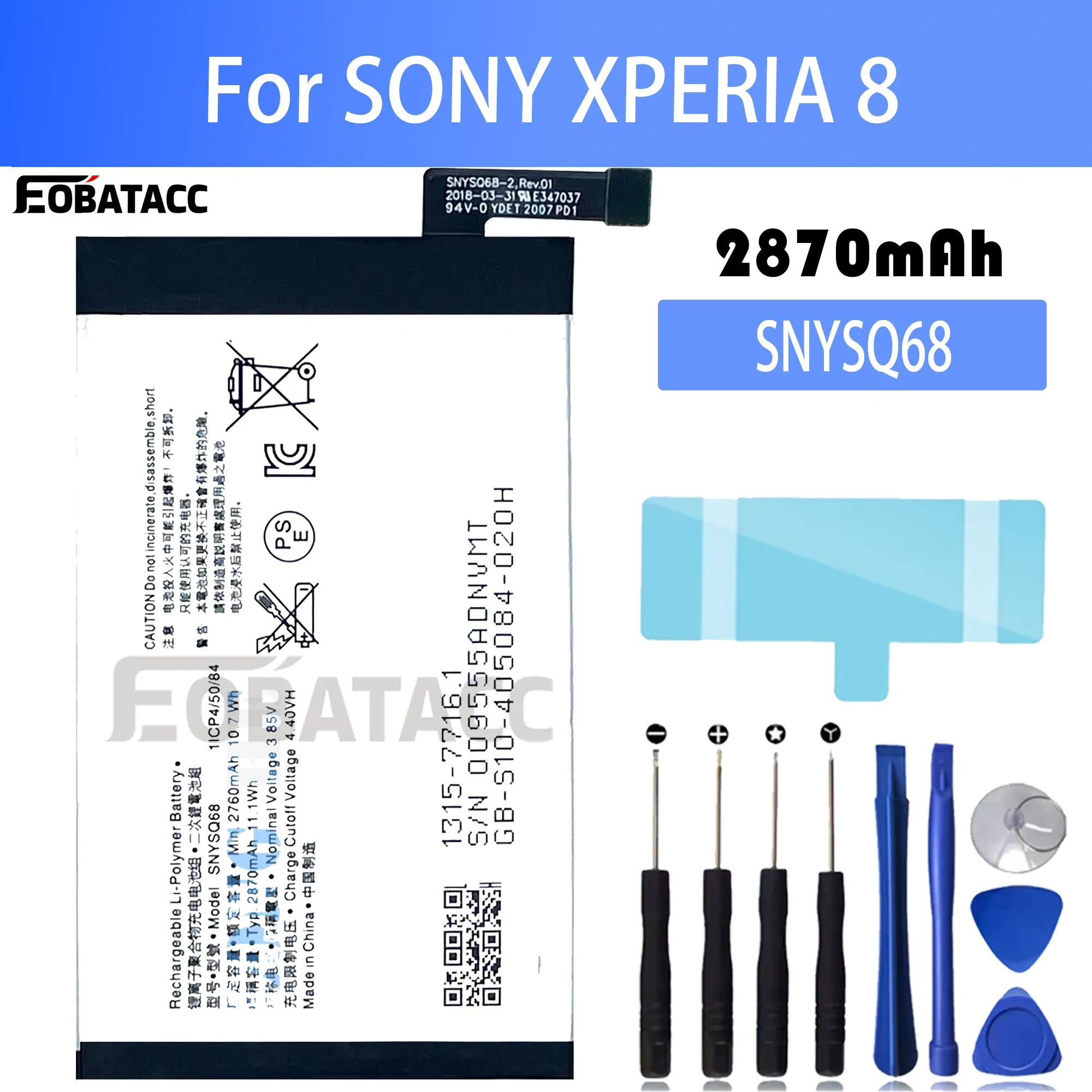 100% New Original Battery SNYSQ68 For Sony XPERIA 8 Battery + Free Tools