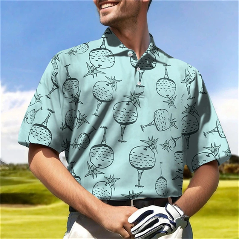 Fun 3D Printing Golf Men Shirt Fashion Casual Sports Polo Shirt Summer Breathable and Comfortable Short Sleeve Polo Neck T-shirt