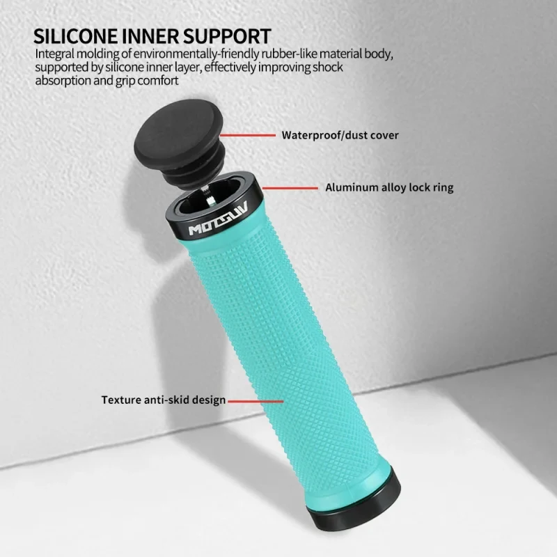 1 Par de Puños de Manillar de Bicicleta con Doble Bloqueo, Puños Ergonómicos Antideslizantes de Aluminio y Goma para Bicicletas de Montaña y Fixie, Accesorios para Bicicleta