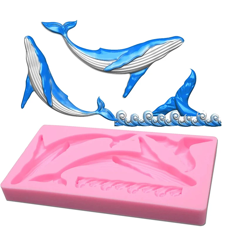 Whale Dolphin Silicone Fondant Mold Ocean Waves Fishtail Mermaid Tail Epoxy Resin Mould For Cake Deocartion Cupcake Topper Craft