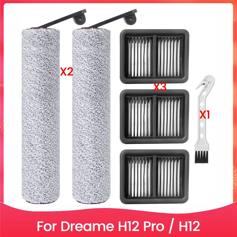 

SEWS-For Dreame H12 Pro / H12 Dual Cordless Wet And Dry Vacuum Cleaner Roller Brushes HEPA Filters Replacement Parts