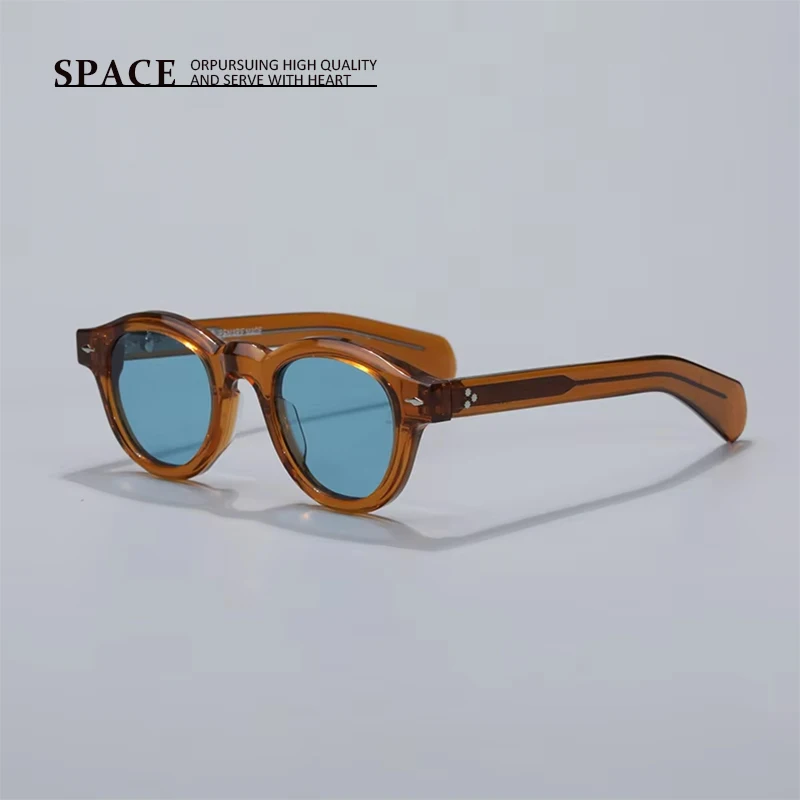 Acetate Sunglasses Men's fashion designer UV400 BALZAC handmade women's high quality round fashion sunglasses can be carved