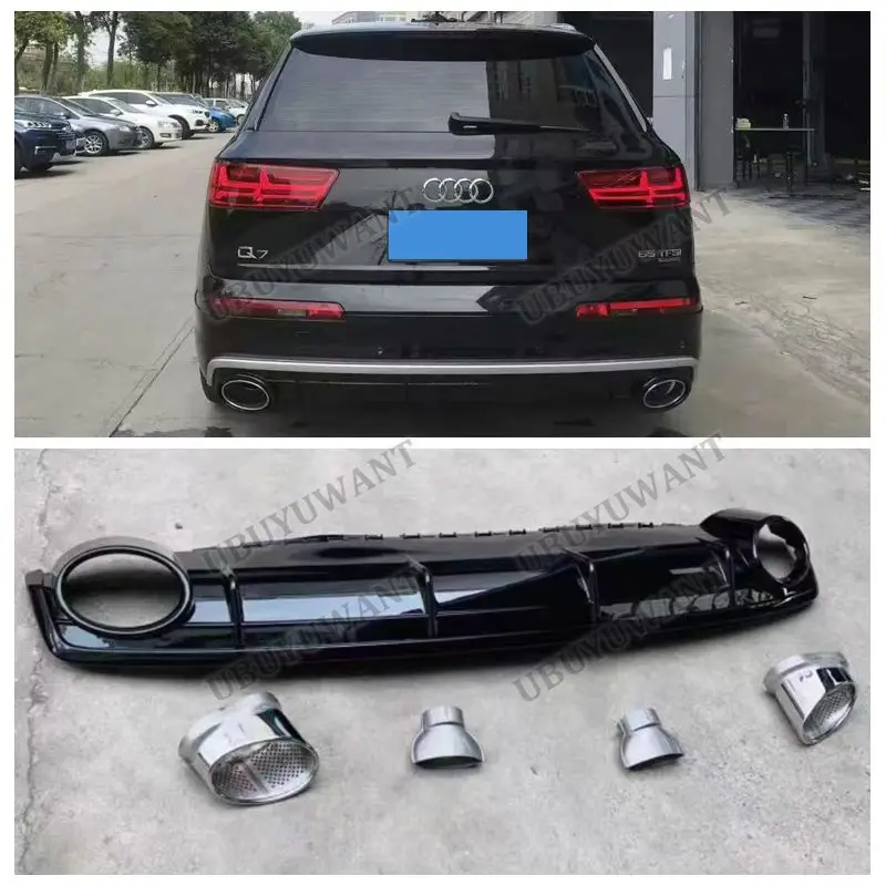 Achterlip, diffuser, splitters, spoiler bodykit voor Audi Q7 2016-2019 Standard/S-Line Carbon/Zwart/Zilver
