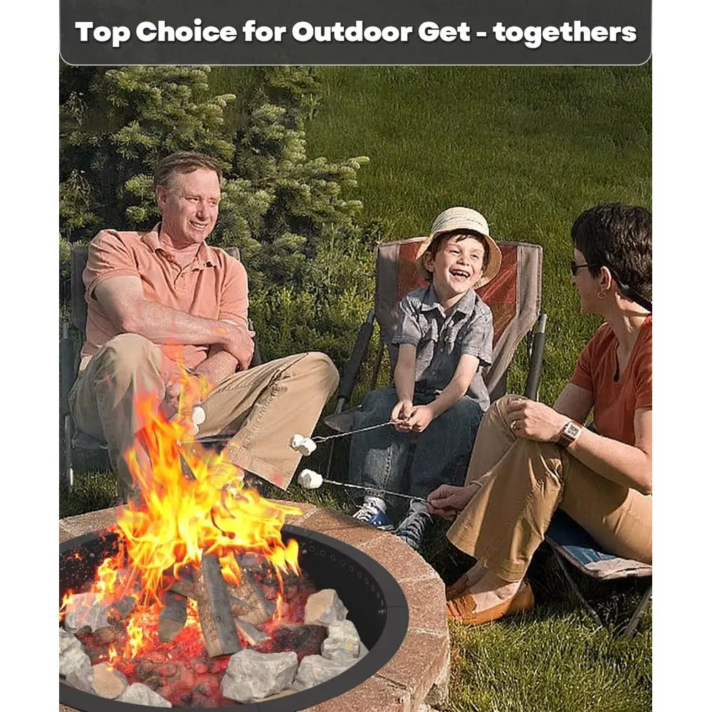 حلقة حفرة نار خارجية شديدة التحمل مقاس 28 بوصة، بطانة معدنية مستديرة من الفولاذ DIY لحرق الخشب، باللون الأسود