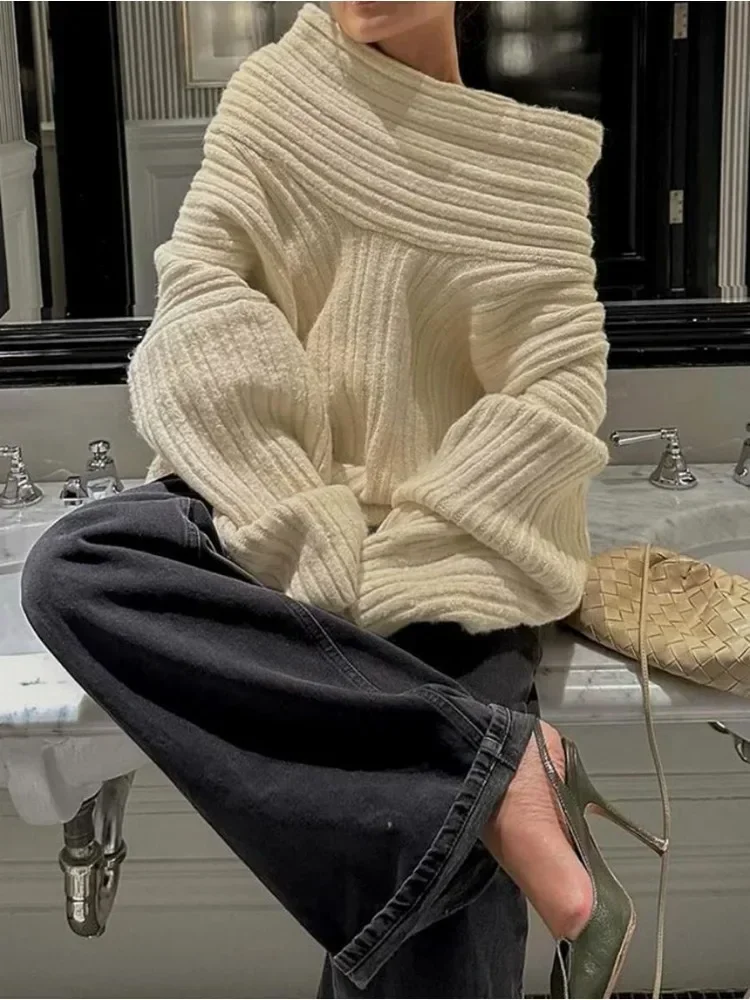 2024 suéteres Borgoña para mujer Otoño Invierno suéter con hombros abiertos blanco de manga larga suéter de gran tamaño para mujer