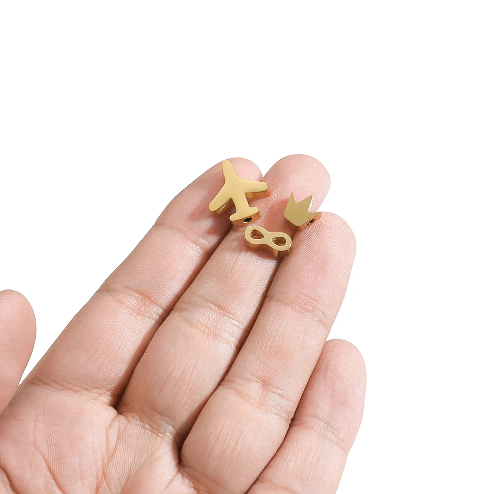 5pcs Gold Color Stainless Steel Moon Star Crown Beads for Necklace Bracelet Charms DIY Jewelry Supplies Findings Accessories