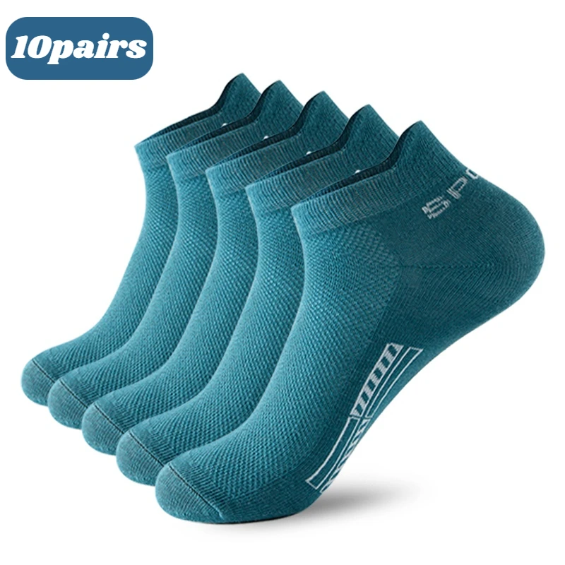 10Pairs Organic Cotton Men Socks Ankle Breathable Mesh Sports Sock Casual Athletic Summer Thin Short Sokken Plus Size EU40-46