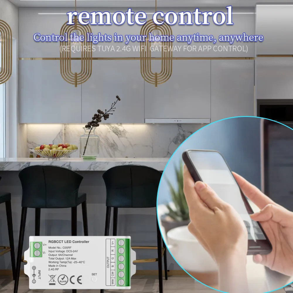 2.4GHz LED Strip Light Controller 2Pin DIM 3Pin CCT 4Pin RGB 5Pin RGBWW RGBCW 6Pin RGBCCT 2835 5050 COB LED Tape DC5-24V