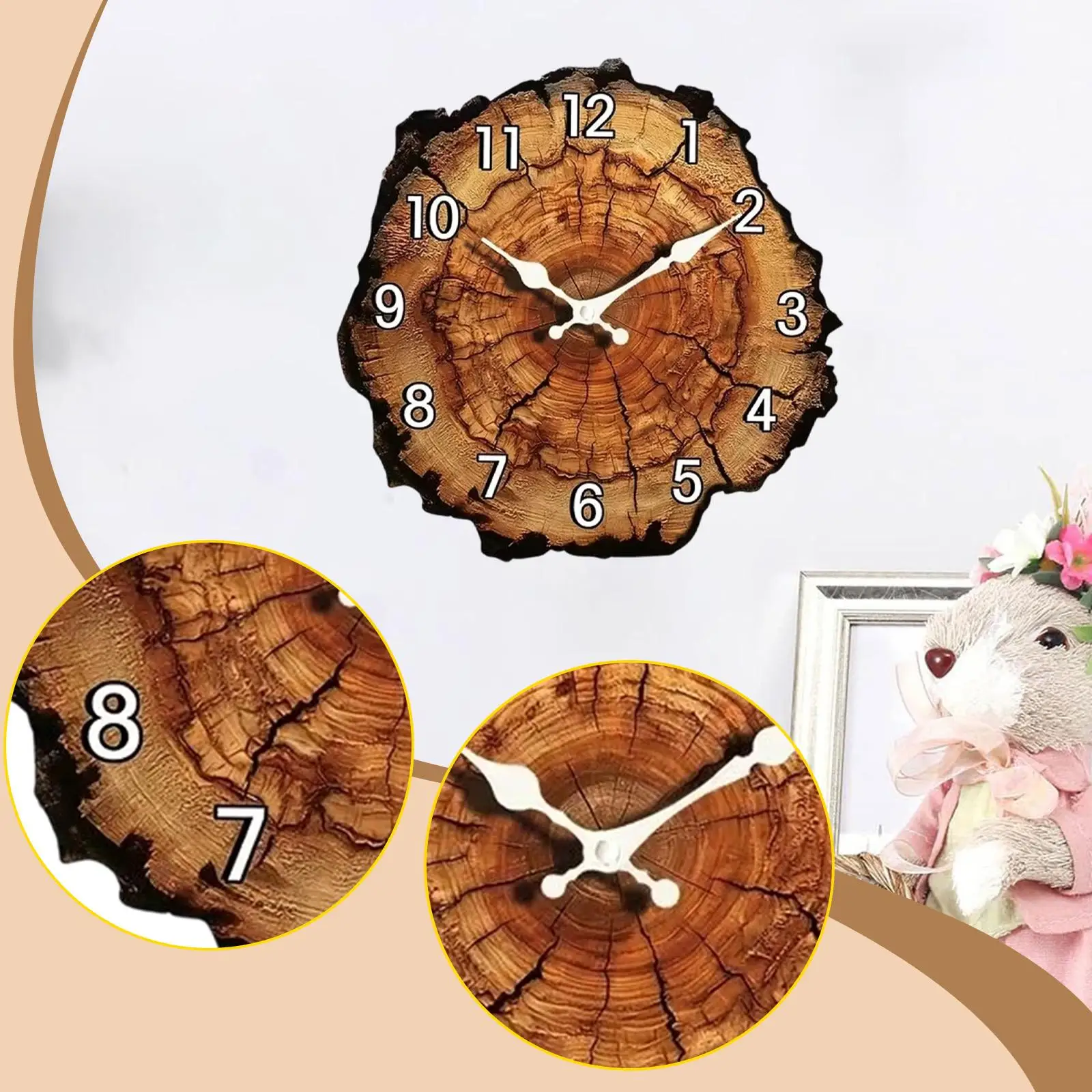 Wood Wall Clock Wall Hanging Decor, Silent Movement with Arabic Numerals for Cafe Living Room