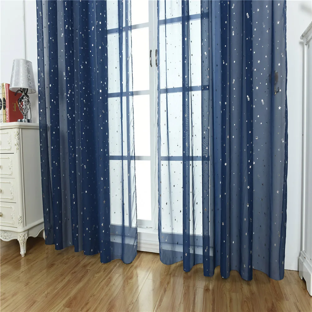 

1pcs Silver Foil Window Sheer Curtains 100X270Cm Navy Blue Polyester Light Filtering Tulle For Bedroom Bathroom Home Decor
