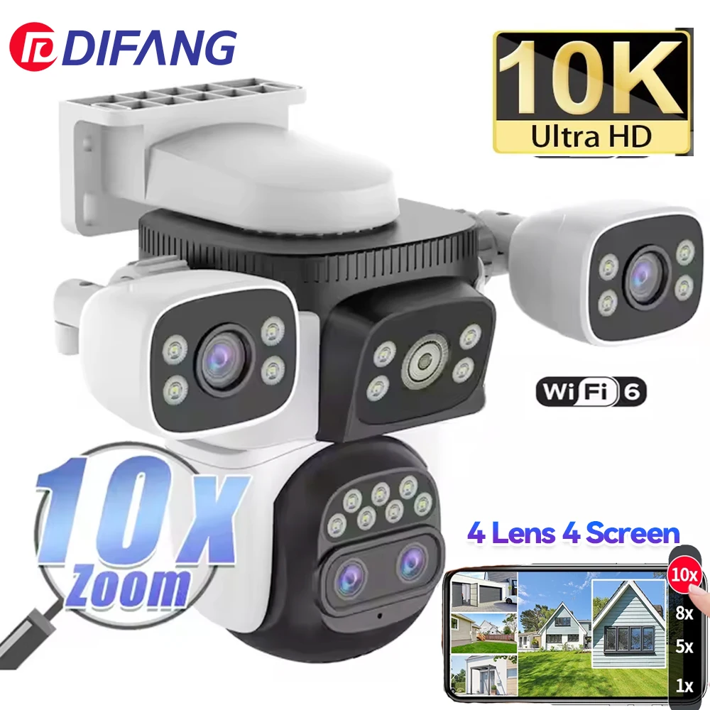 

10K UHD WiFi6 Security Camera Home Protection Four Screen 20MP CCTV Cam Panoramic 360° Waterproof Surveillance IP Camera