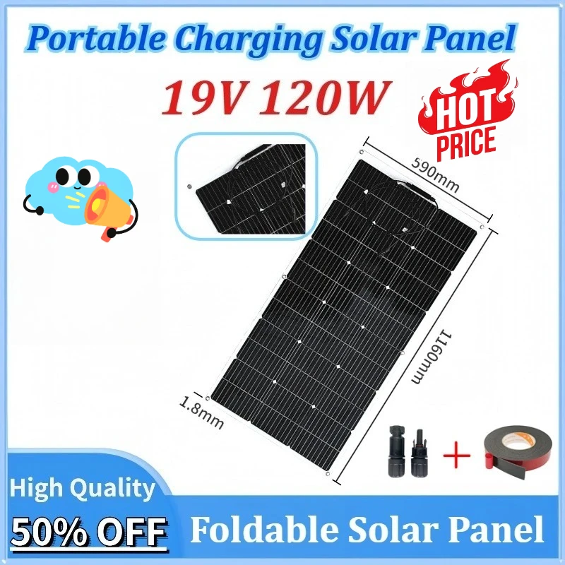 

New Portable Solar Panel 19V 120W Flexible Foldable Kit Lightweigh System Connector for Phones Car Camping Hiking Power Banks