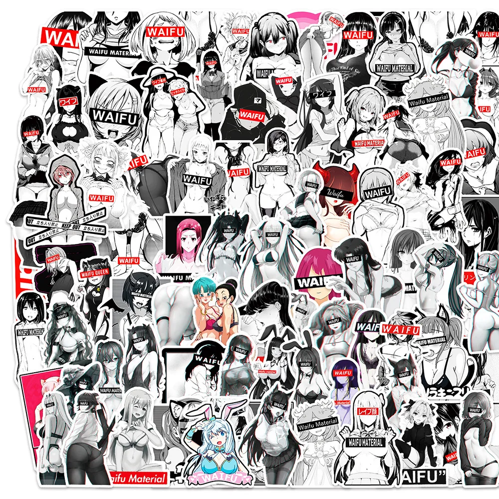 

10/30/50/100pcs Hentai Sexy Black White Anime Girl Stickers Cartoon Waifu Adult Graffiti Decals for Skateboard Phone Case Laptop