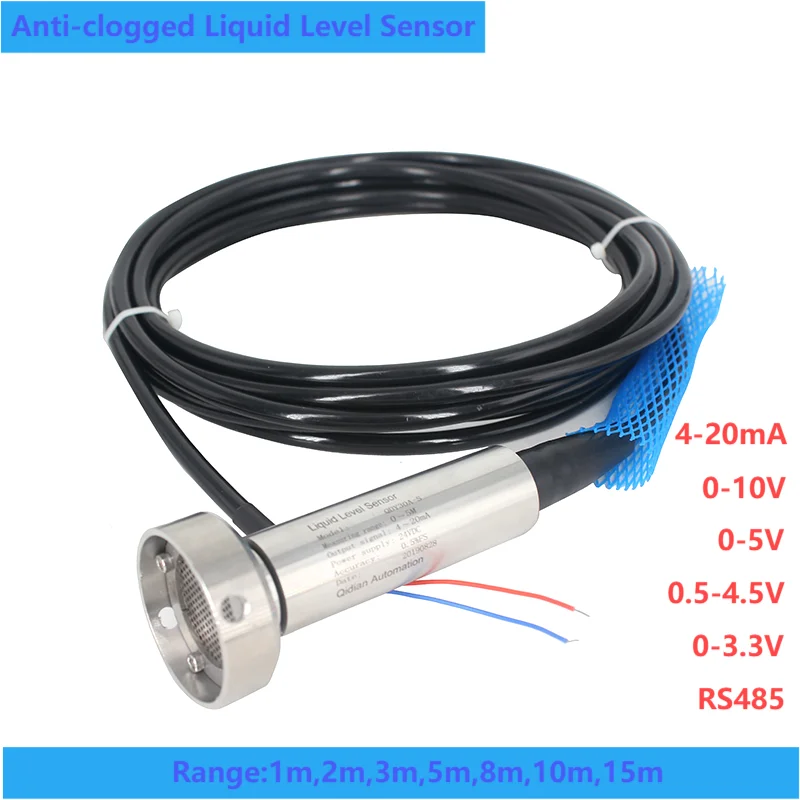 0-5V Anti-clogged Liquid Level Sensor DC12-36V Anti blocking DC5V Submersible Liquid Level Transmitter 0-10V 4-20mA RS485