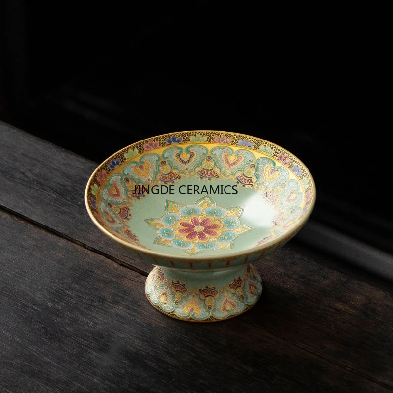 1pc Chinese Style Ceramic Lotus High Footed Plate Pastry/Dim Sum Plate Snack Fruit Plates Buddha Offering Plate Household Goods
