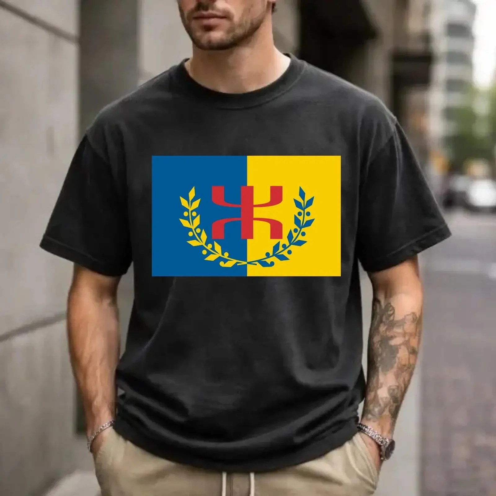 Berber Amazigh Flag Men's T Shirt Yaz Symbol Kabyle Culture Vintage Casual Oversized   vintage Washed Stretched streetwear
