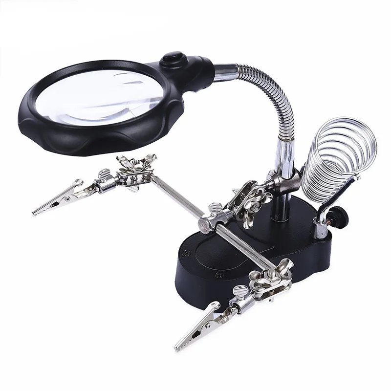 3.5x-12x Desk Magnifier LED Illuminated Magnifying Glass And Loupe Hand Iron Stand Soldering Motherboard Repair Tool