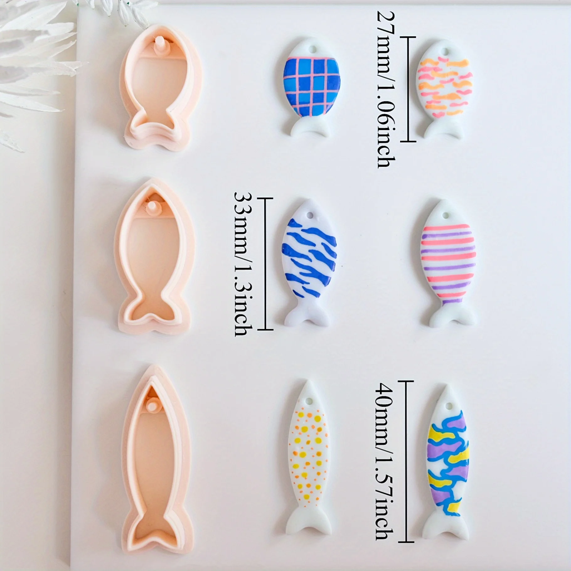 3 Stück/Set kleine Fischform-Ausstechformen aus Polymer-Ton für die Herstellung von Ohrringen, Tontformen im Fisch-Design für die Herstellung von Anhängern – Detail 2