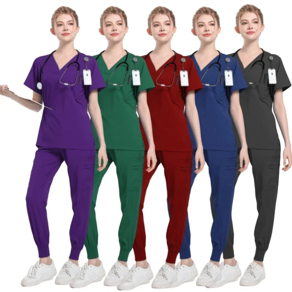 Multicolor Scrub Set para Mulheres, Médico Workwear, Enfermeira Scrubs, Atacado Jogger Suit, Uniformes Cirúrgicos Médicos Hospitalares