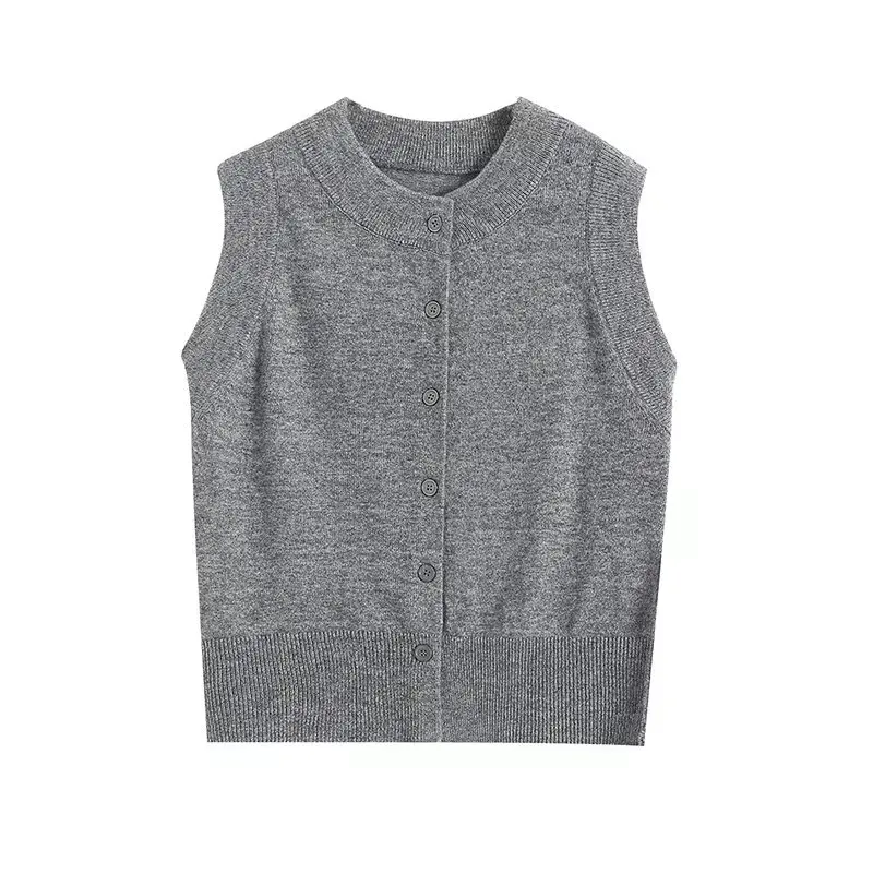 

Women's New Fashion Button Decoration Casual Blended Inner Style Knitted Vest Retro O-neck Women's Vest Chic Top Skazi