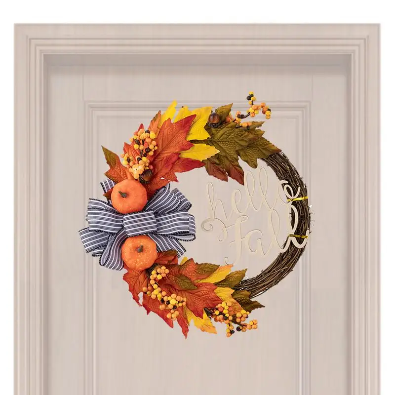 

Halloween Door Wreath Outdoor Autumn Wreath Porch Sign Farmhouse Decoration Simulation Pumpkin Wreath Maple Leaves Berries