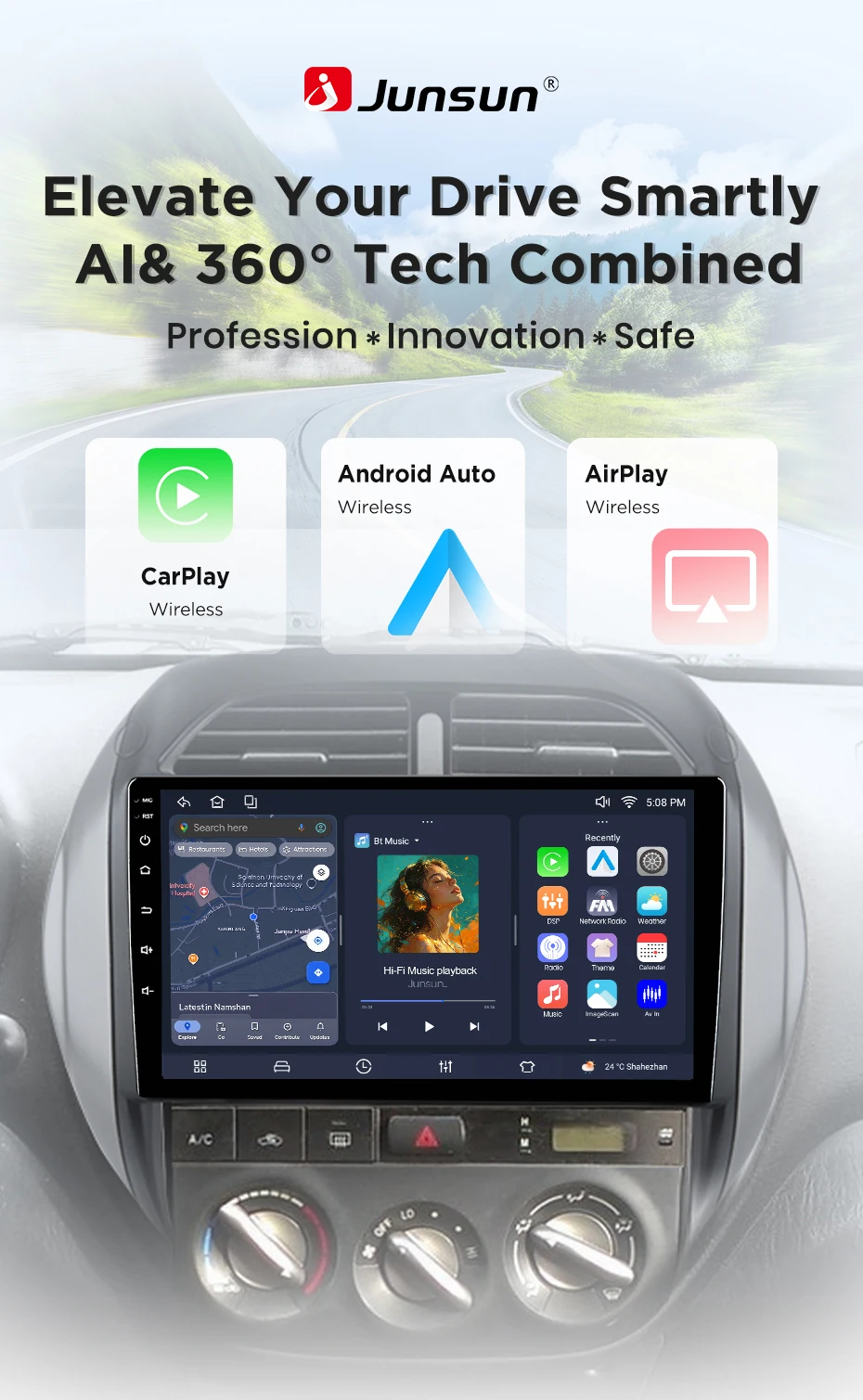 Junsun Android 15 Auto-Intelligenzsysteme für Toyota RAV4 RAV 4 2003-2005 AI Wireless CarPlay für Apple Auto 9" IPS Touchscreen – Detail 2