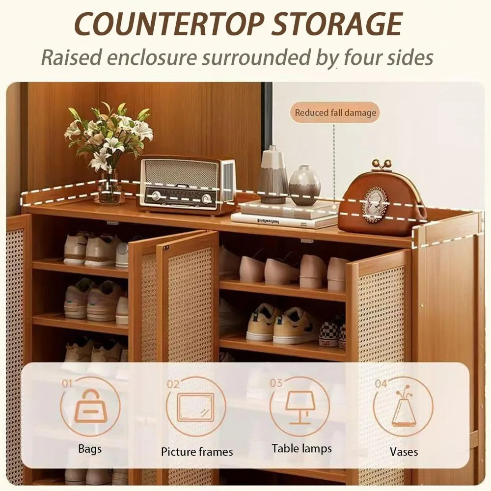 Scarpiera in bambù a 8 livelli con ante - Organizer indipendente per scarpe da ingresso