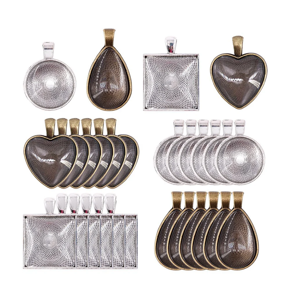 

48 Pcs Alloy Base Settings Kits Metal DIY Pendant Accessories for Necklace Bracelet Earrings Jewelry Craft Project Supplies