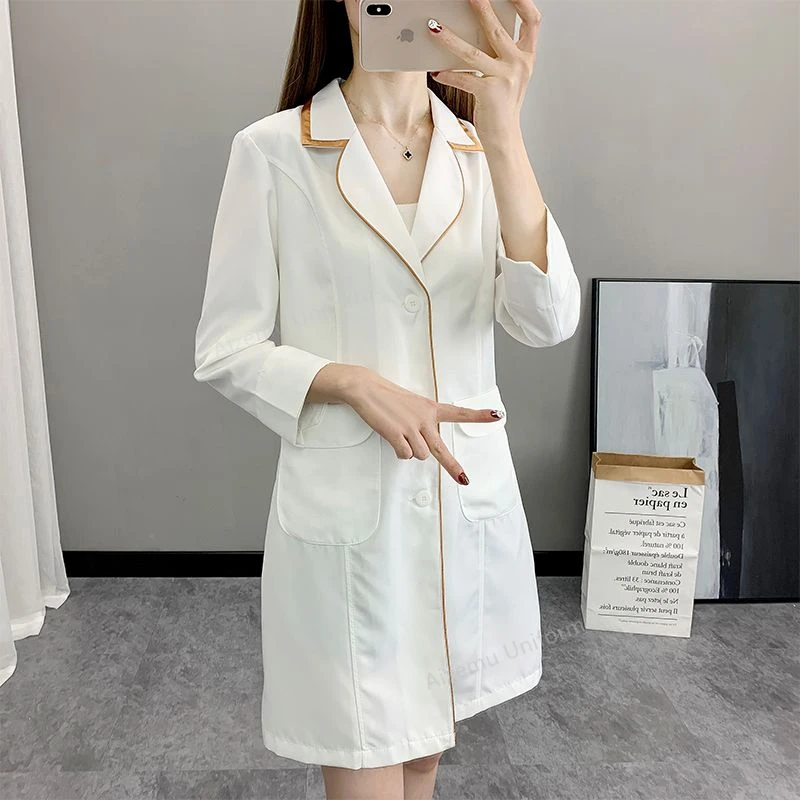 Beauty Salon Beautician Work Clothes Men and Women Coat White Coat Uniform Long-sleeved/middle-sleeve/short-sleeve Wholesale