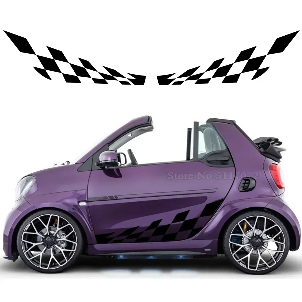 Car Door Side Lattice Vinyl Film Stickers For Mercedes Benz Smart Fortwo W453 W451 2PCS Racing Auto Body Decor Decal Accessories