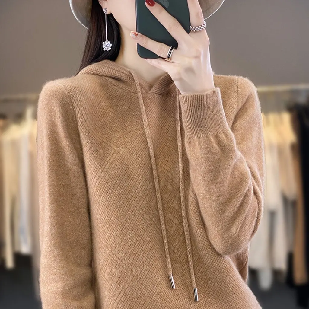 

Women's Diamond Jacquard Hooded Pullover Knitted Sweater Loose Casual Fashion Base Hoodie