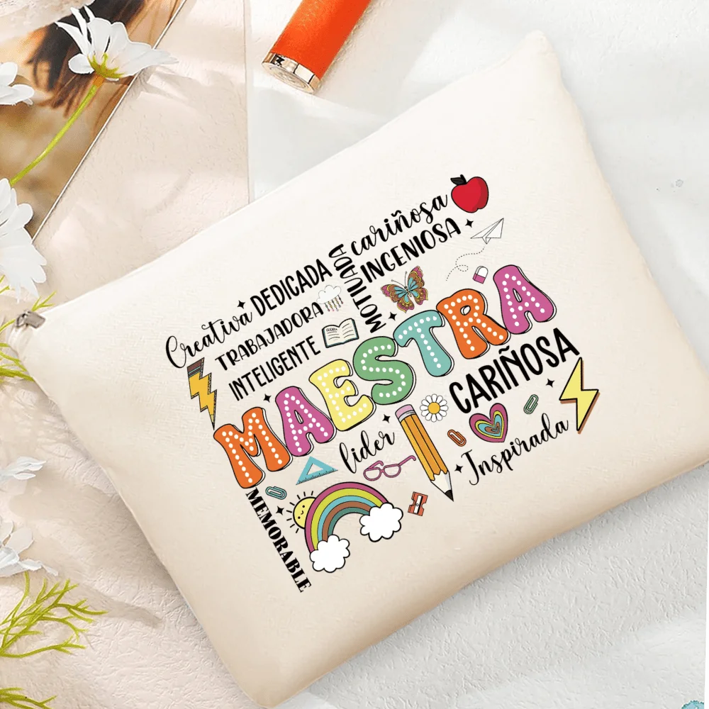 Funny Día Del Maestro De Español Makeup Bag, Maestra Printed Travel Storage Bags Stylish and Convenient Cosmetic Bags for Women