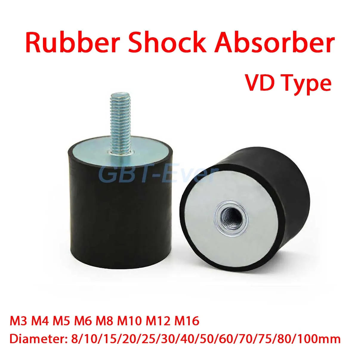 1pcs Rubber Shock Absorbers M3 M4 M5 M6 M8 M10 M12 M16 Dia 8/10/15/20/25/30/40-100mm Anti Vibration Rubber-Metal Silentblock VD