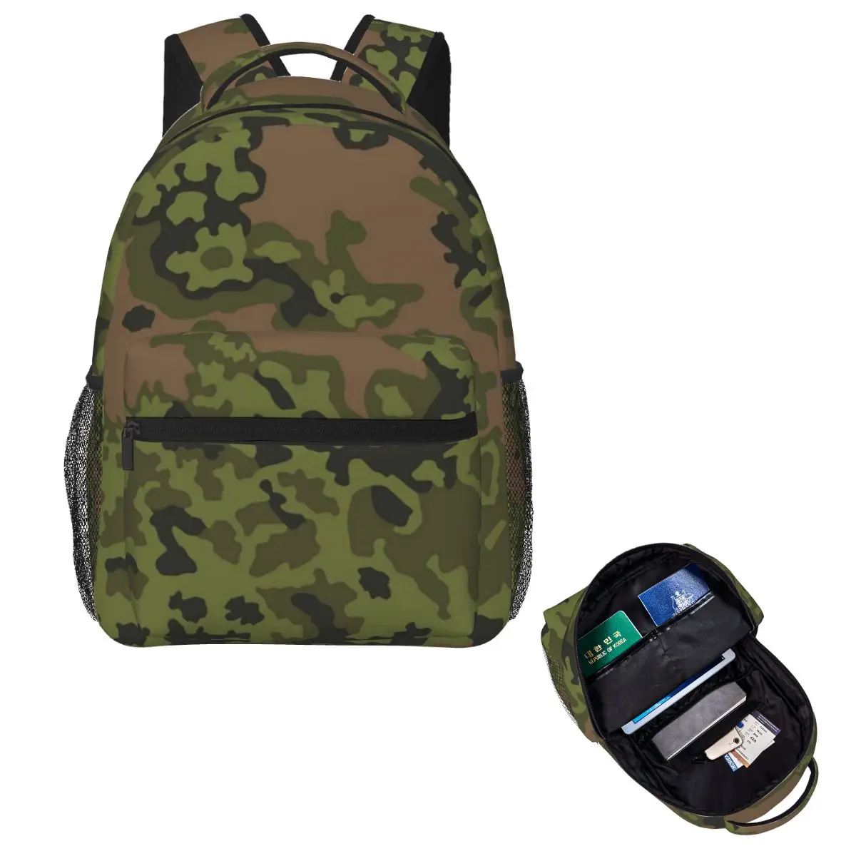 

German Eichenlaub Summer Camo Ww2 Student Backpack School Bag Hiking Travel Daypack for Men Women Fashion Bookbag Shoulder Bags