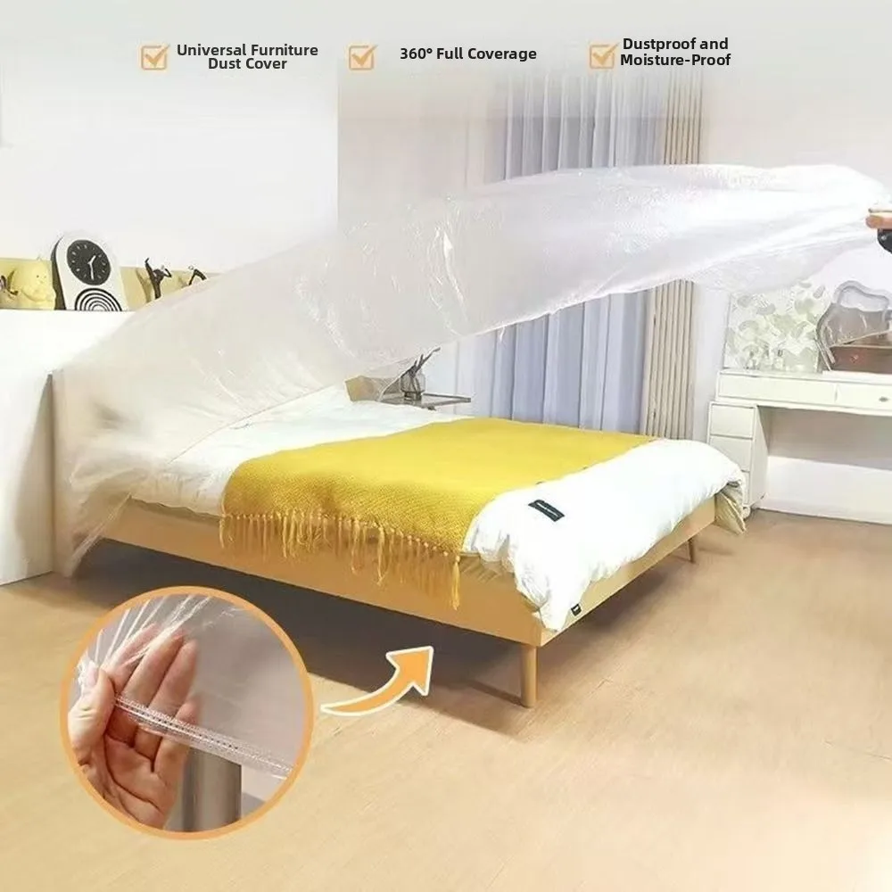 3Pcs Transparent Disposable Bed Dust Cover Elastic Edges Thick Plastic Sofa Protective Film Easy Application Waterproof