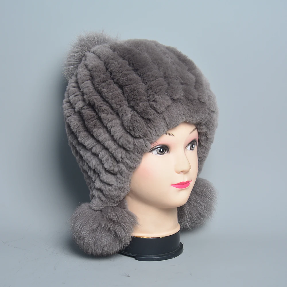 Natural Rabbit Fur Bomber hats Winter Warm Outdoor Fluffy Earflap Caps Luxury Russian Boys and Girls Children