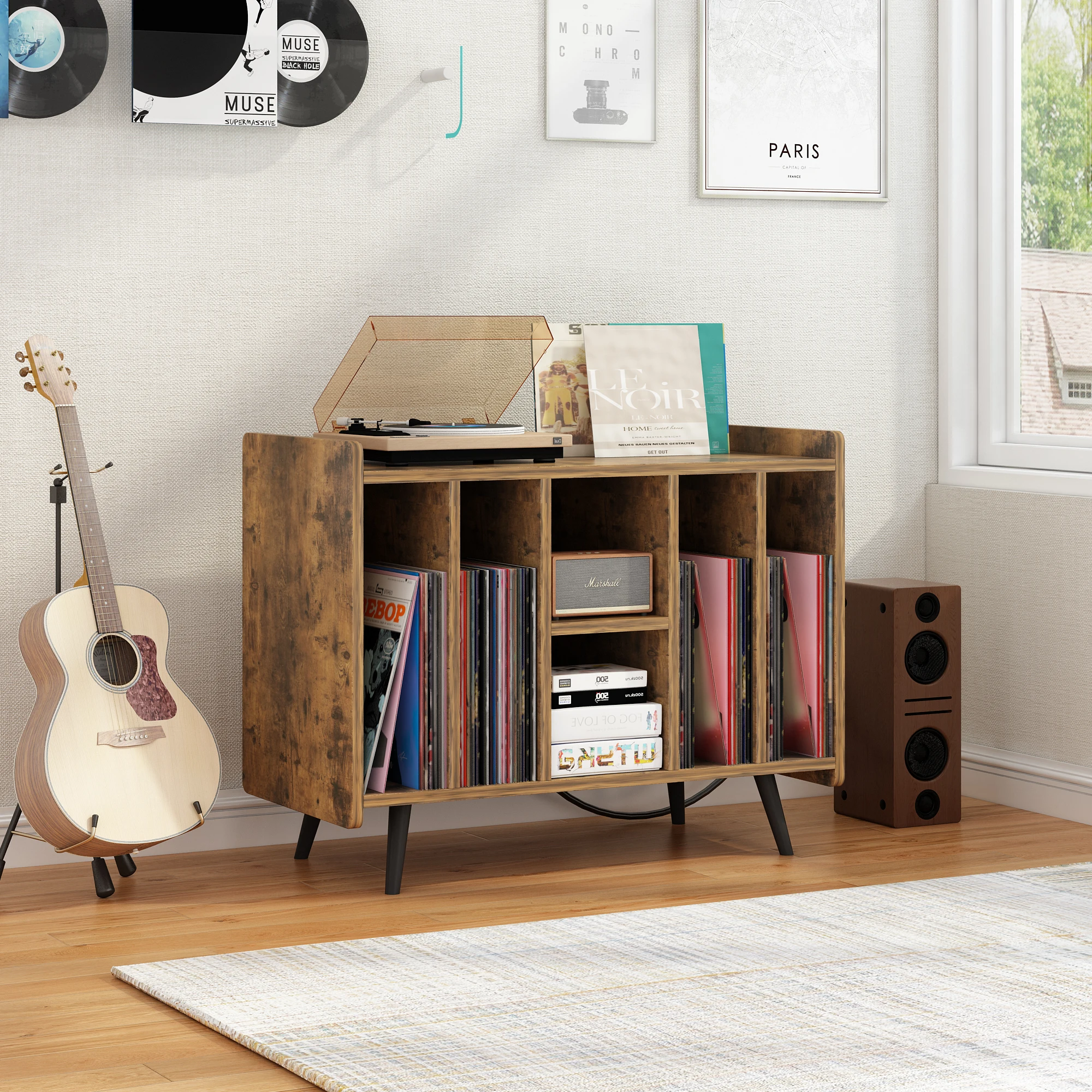 Record Player Stand，Turntable Stand with Storage，Album Storage Cabinet for Bedroom Living Room Office，Music room，Brown