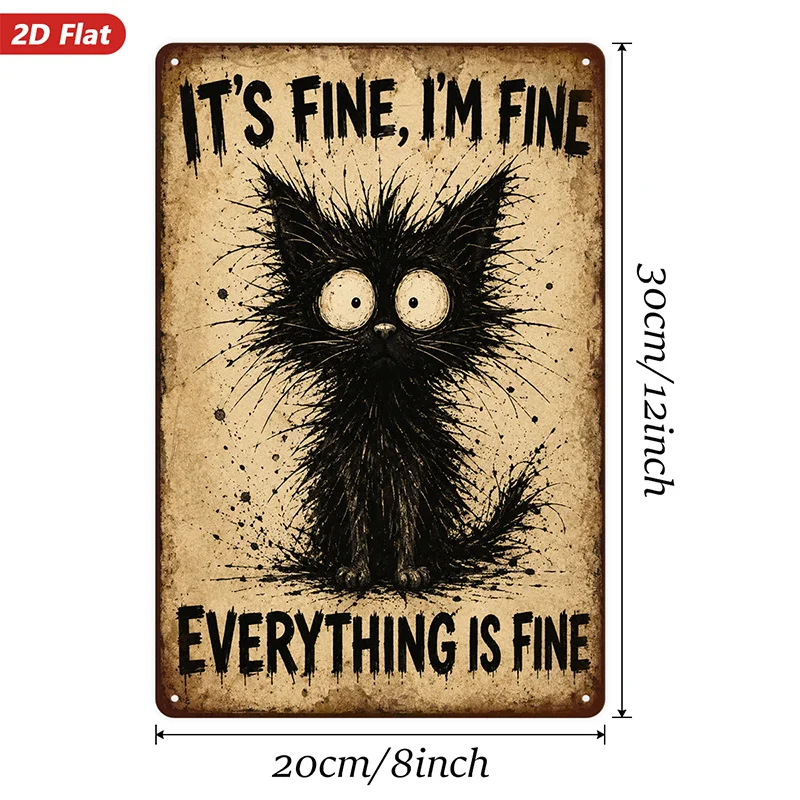 1pc Metal Sign Wall Art, Black Cat Decorative Art, Grunge Style, Inspirational Quote 