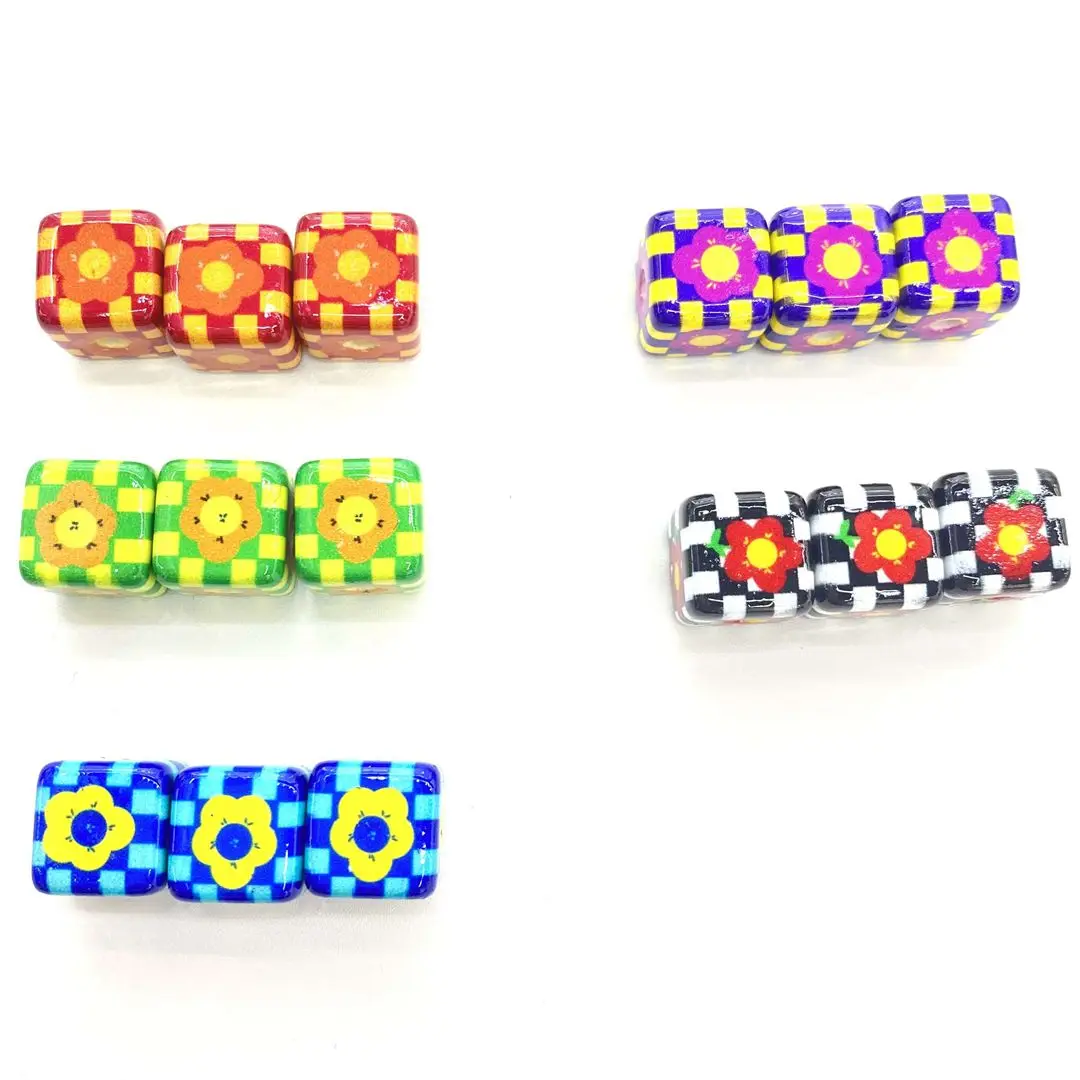 20 pcs/lot DIY Creative Flower Grid Pattern Resin Block Beads Mobile Chains Beadable Pen Handmade Beaded Materials N260 03