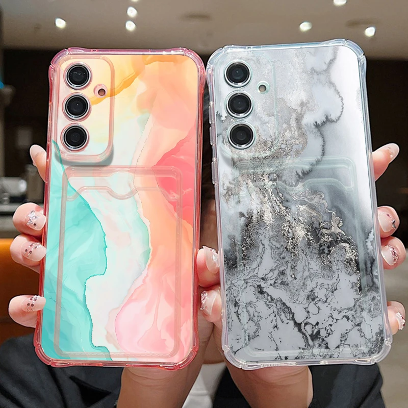 Marble Printed Clear Phone Case For Samsung Galaxy S26 S25 S24 Ultra S23 S25 FE A57 A37 A17 A56 A55 A16 A54 Card slot Soft Cover