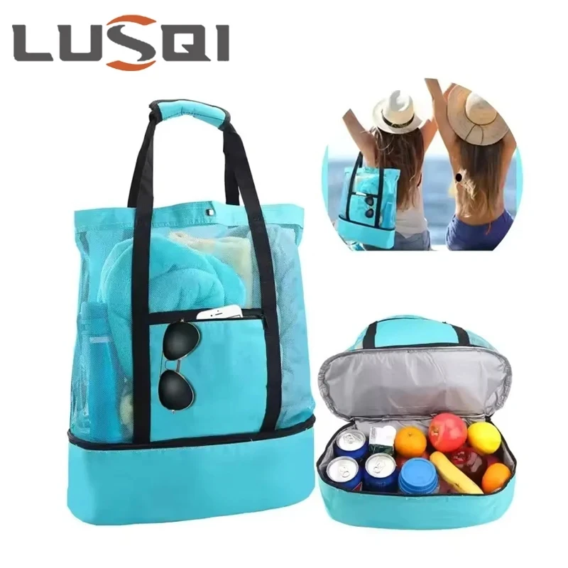 LUSQI 3PC High Capacity Shopping Waterproof Bags Heat Preservation Picnic Beach Bag Women Mesh Transparent Double-layer Storage