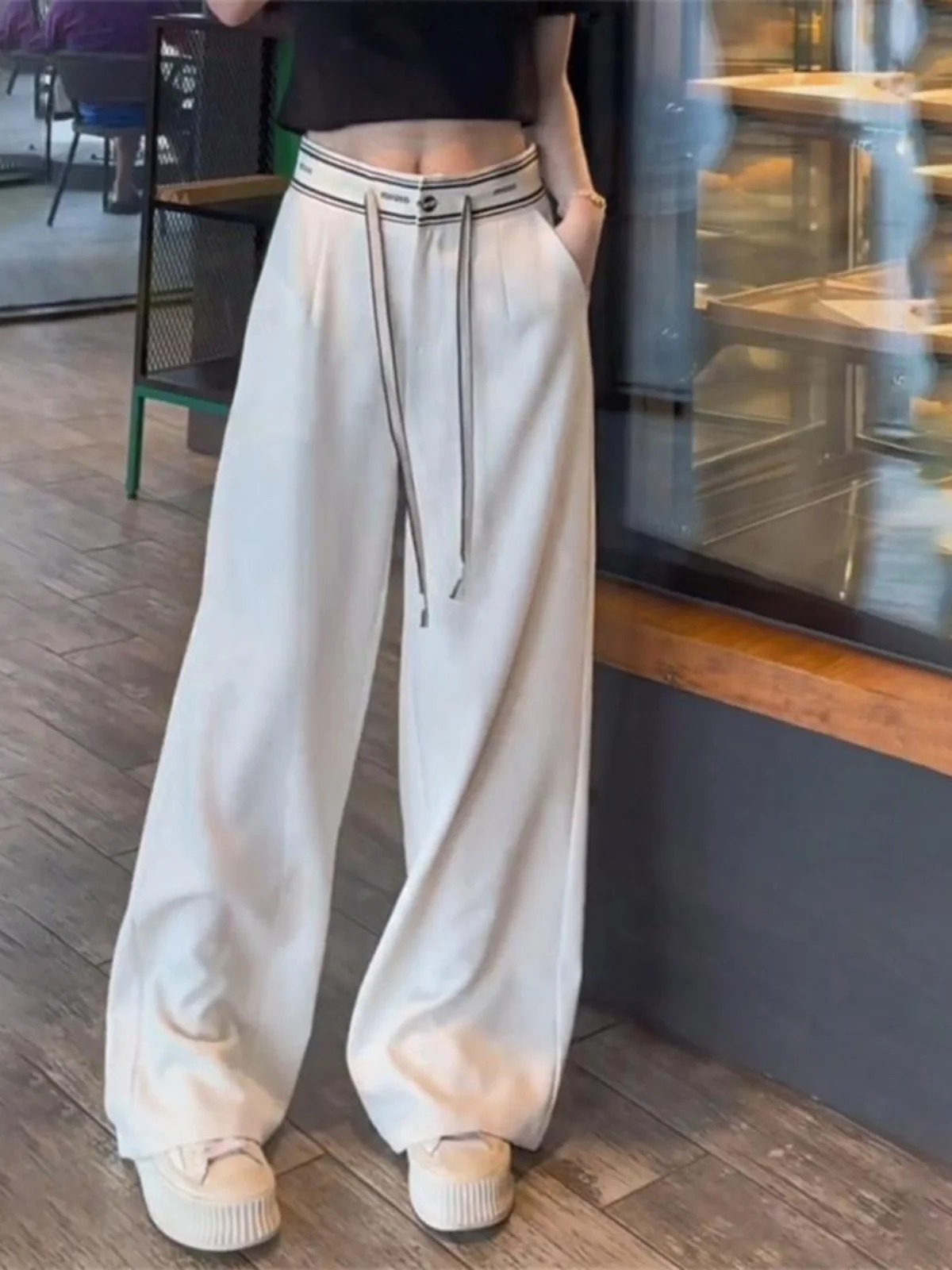

Summer 2024 High Waist Wide Leg Pants Women's Casual Drapey Suit Pants Loose Slimming Straight Floor-Length Trousers