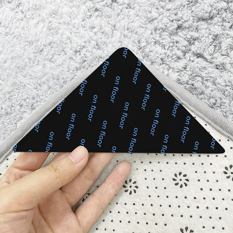 4pcs Triangle Washable Reusable Rug Gripper Anti-Skid Rubber Mat Non Slip Patch Tape For Tile Floors Carpets Corners Pad