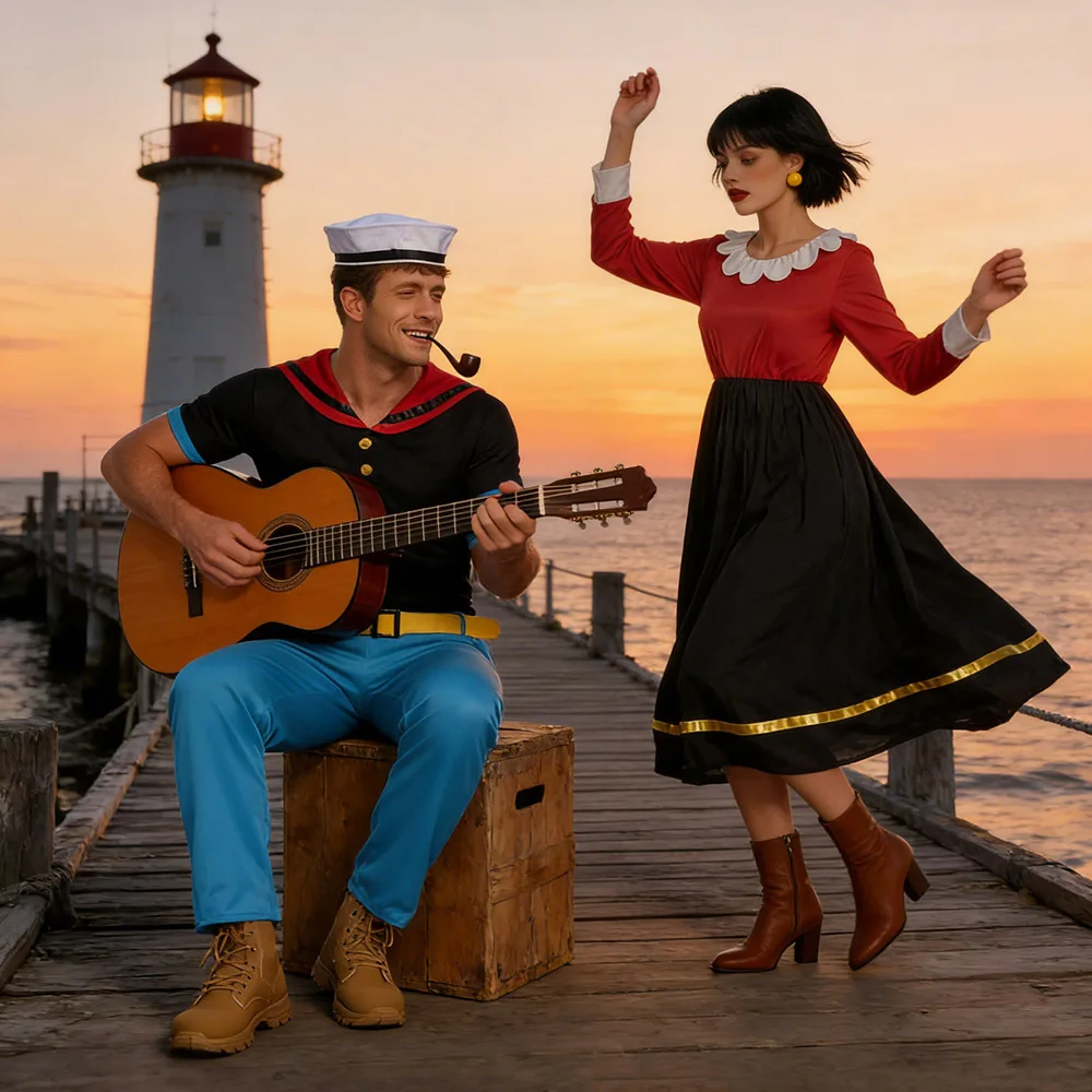 

Halloween Couple's Outfit Cosplay Sailor Role-playing Performance Costume Polyester Material Ethnic Stage Costume for Couples